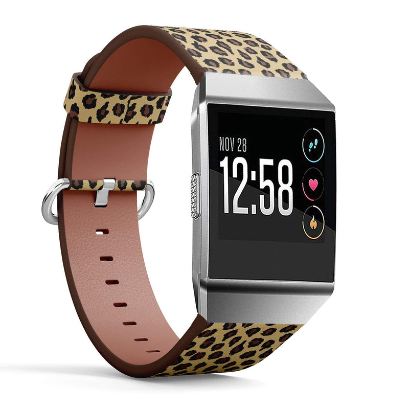 Compatible with Fitbit Ionic - Leather Watch Wrist Band Strap Bracelet with Stainless Steel Clasp and Adapters (Leopard Print)