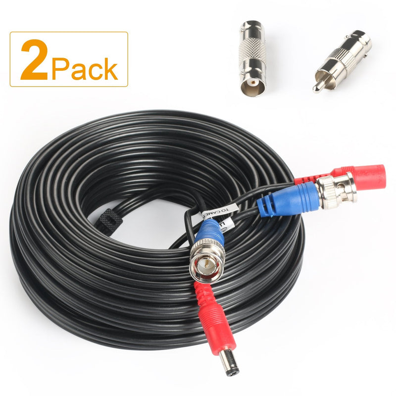 SHD 2Pack 50Feet BNC Vedio Power Cable Pre-Made Al-in-One Camera Video BNC Cable Wire Cord for Surveillance CCTV Security System with Connectors(BNC Female and BNC to RCA) 50Feet x 2Pcs