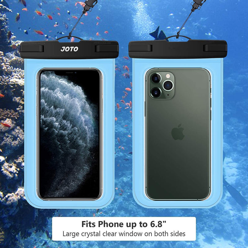 JOTO Universal Blue Waterproof Pouch for iPhone 11 Pro Max, Galaxy S20 Note 10+ up to 6.9" Bundle with 2 Pack Floating Waterproof Dry Bag