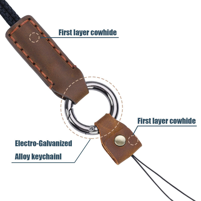 Lanyards Neck Office Lanyard with Metal Ring and Retro Genuine Leather for Cell Phone Accessories ID Badges Holder Keys Name Badges ID Card Lanyard Strap iPod Keychain for Men Women (Brown) Brown