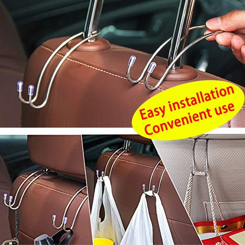 4 Pack Car Seat Headrest Hooks Strong and Durable Backseat Hanger Storage for Handbags, Purses, Coats, and Grocery Bags, Universal SUV Truck Vehicle Car Seat Back Headrest Bottle Holder Organizer 4 Pack