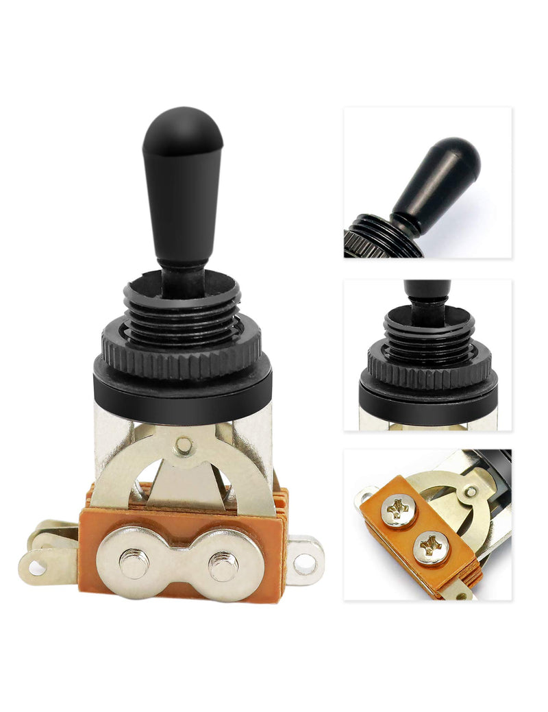 Metallor Guitar Toggle Switch Pickup Selector Switch 3 Way Short Straight with Black Tip Knob Compatible with Les Paul LP Style Electric Guitar Parts Replacement.