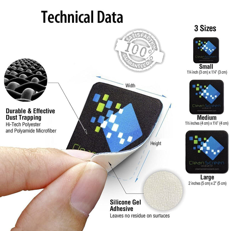 CLEAN SCREEN WIZARD Microfiber Electronics Screens Cleaning Cloths Stickers Pads- 6 Pack Bundle, 1 Large, 2 Medium, 3 Small, Great Gift