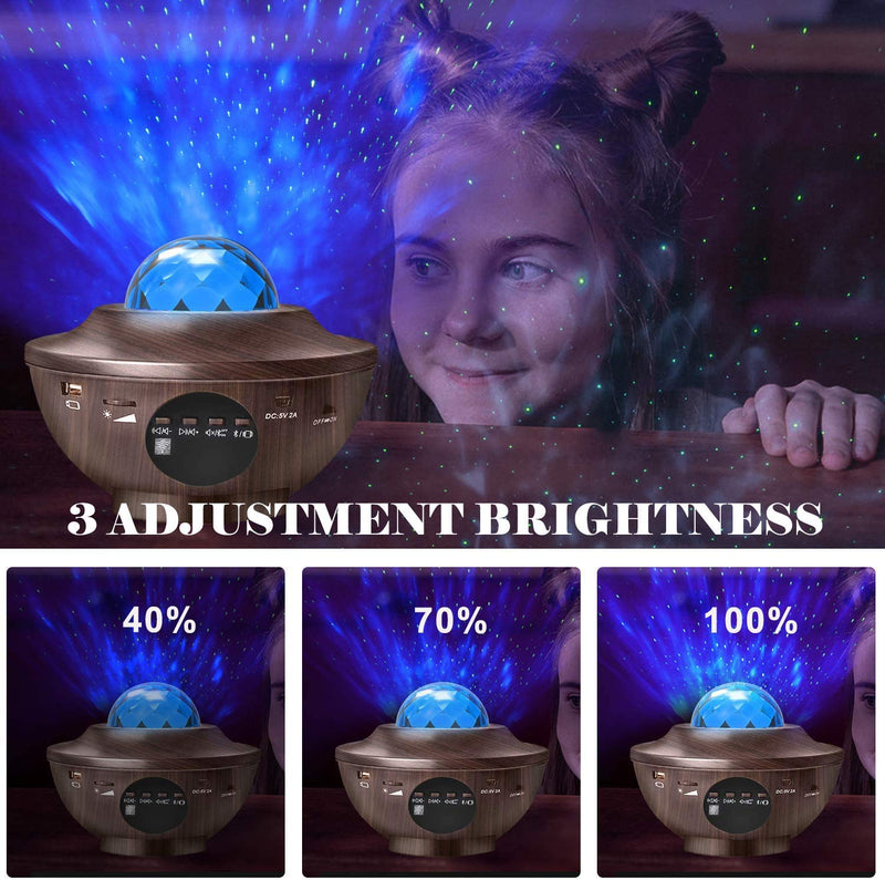 [AUSTRALIA] - Night Light Projector for Bedroom,Homcasito Star Light Projector with Bluetooth Speaker,Night Light LED Ocean Projector Aurora Sky Gift for Kids Adults,Bedroom Decor Home Theatre(Wood Grain) Brown 
