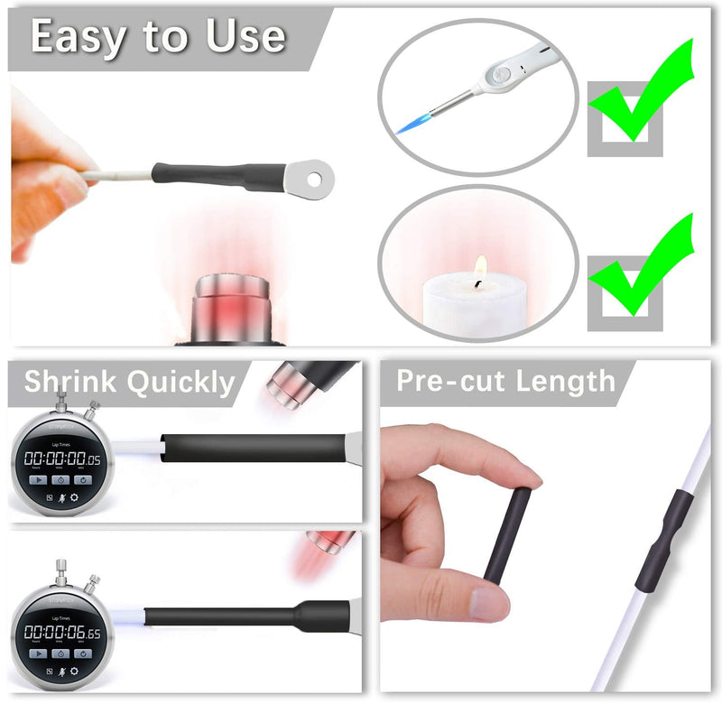 Heat Shrink Tubing Kit,14 Sizes Black Heat Shrink Tube, Shrink Ratio 2:1 Electrical Shrink Tubing Wire Large Wrap Industrial Shrink Tubes Assortment for Wires Repairs, Soldering, Automotive Wiring Multiple Sizes 1 - Black