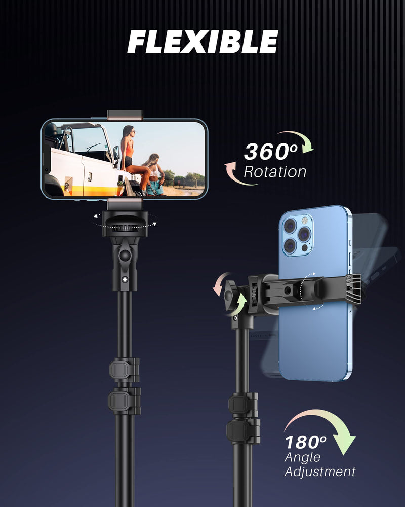 67" Tripod for iPhone, PINERFTR Selfie Stick Tripod with Remote, Extendable Lightweight Travel Cell Phone Tripod, Tripod Stand Compatible with Camera iPhone Android Phone