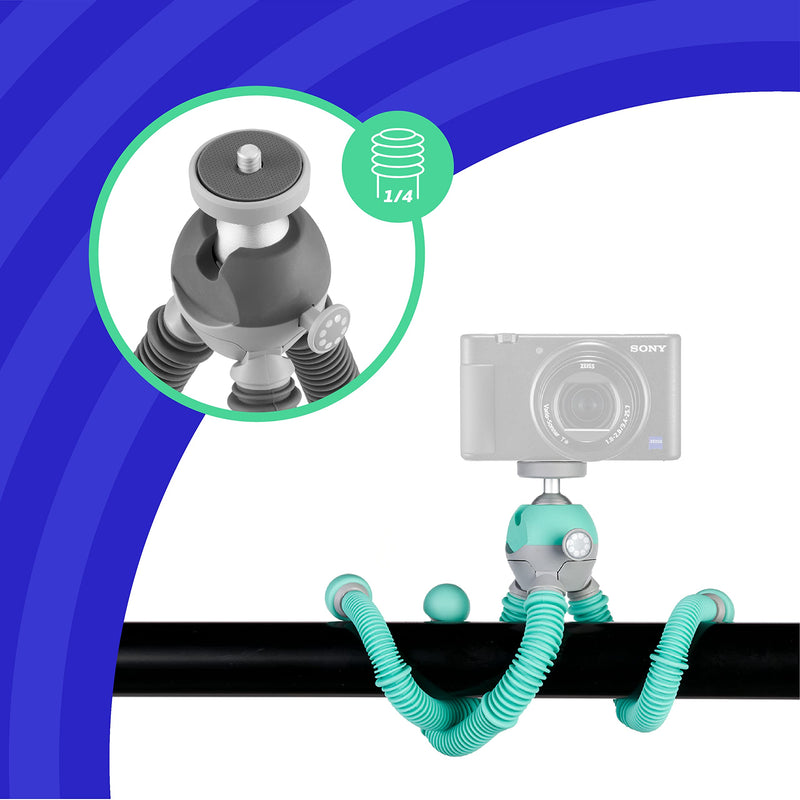 JOBY PodZilla Medium Kit, Flexible Tripod with Ball Head Included and GripTight 360 Phone Mount, for Smartphones and Compact Mirrorless Cameras or Devices up to 1 Kg, Blue Medium Kit Teal