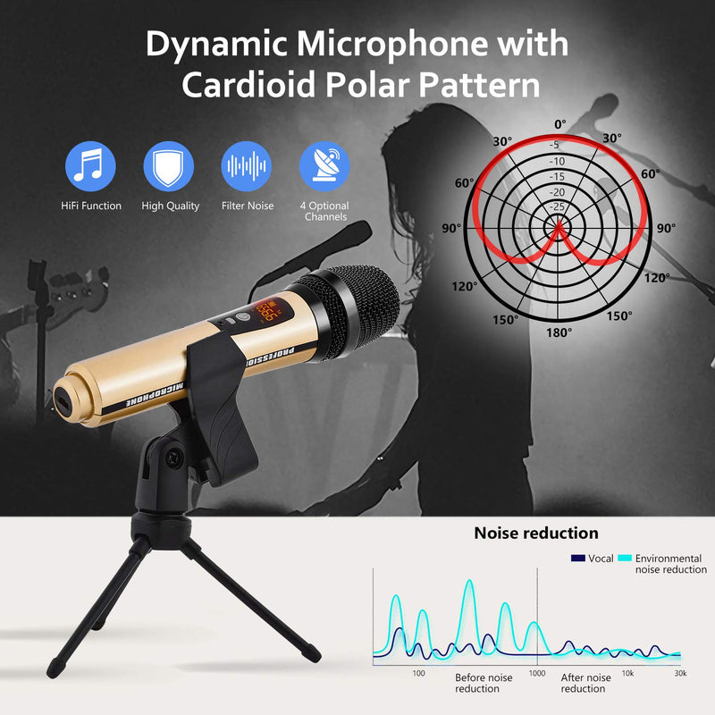 [AUSTRALIA] - Wireless Microphone System,Songsing Rechargeable Microphone Karaoke Built-in 1200 mAh,UHF Wireless Handheld Microphone,1/4" (6.35mm) Plug,260 ft Wireless mic for mic Karaoke/Singing/House Parties 