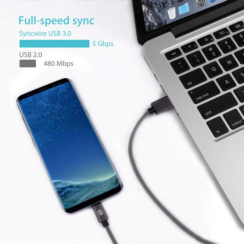 USB Type C Cable, Syncwire 6ft Premium Braided USB C to USB 3.0 Charger, Fast 3A Sync&Charging Cord for Samsung Galaxy S9/S8/Note 9/8, MacBook, Google Pixel, LG, OnePlus & More 6.5ft/2m