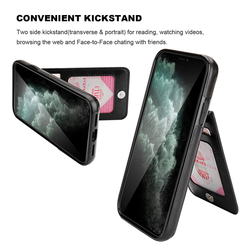 iPhone 11 Pro Max Case Wallet with Credit Card Holder, KIHUWEY Premium Leather Magnetic Clasp Kickstand Heavy Duty Protective Cover for 11 Pro Max 6.5 Inch(Black) Black