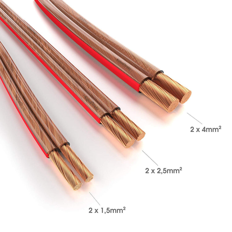 KabelDirekt - Pure Copper Stereo Audio Speaker Wire and Cable & Banana Plug (6mm² connectors, screwable) (5 pairs) 15m 2x4mm² Wire & Cable + Banana Plug