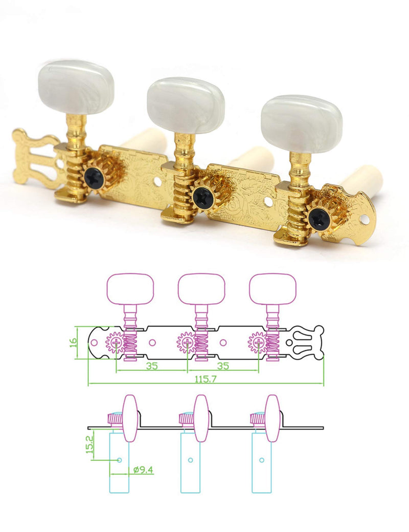 Metallor Guitar Tuning Pegs Gold Plated Machine Heads Tuning Keys Tuners Single Hole for Classical Guitar 3 on a Plank 3L 3R. G304