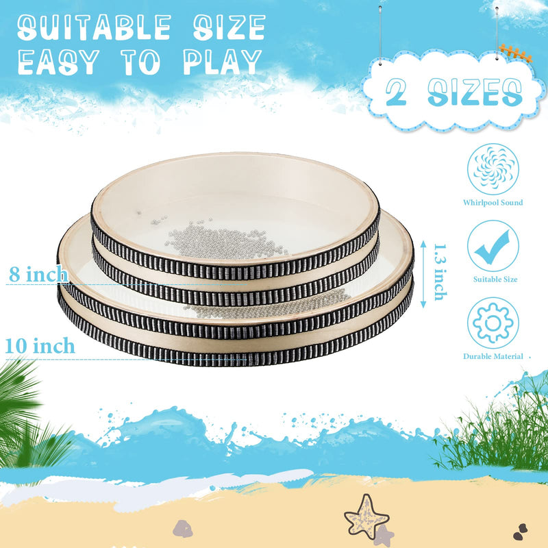Ocean Drum 2 Pieces Wave Bead Hand Drum Natural Color Sound Drum Percussion Wave Drum with Hardwood Shell Ocean Sound Drum Musical Instrument Percussion for Home School Supplies, 8 Inch, 10 Inch