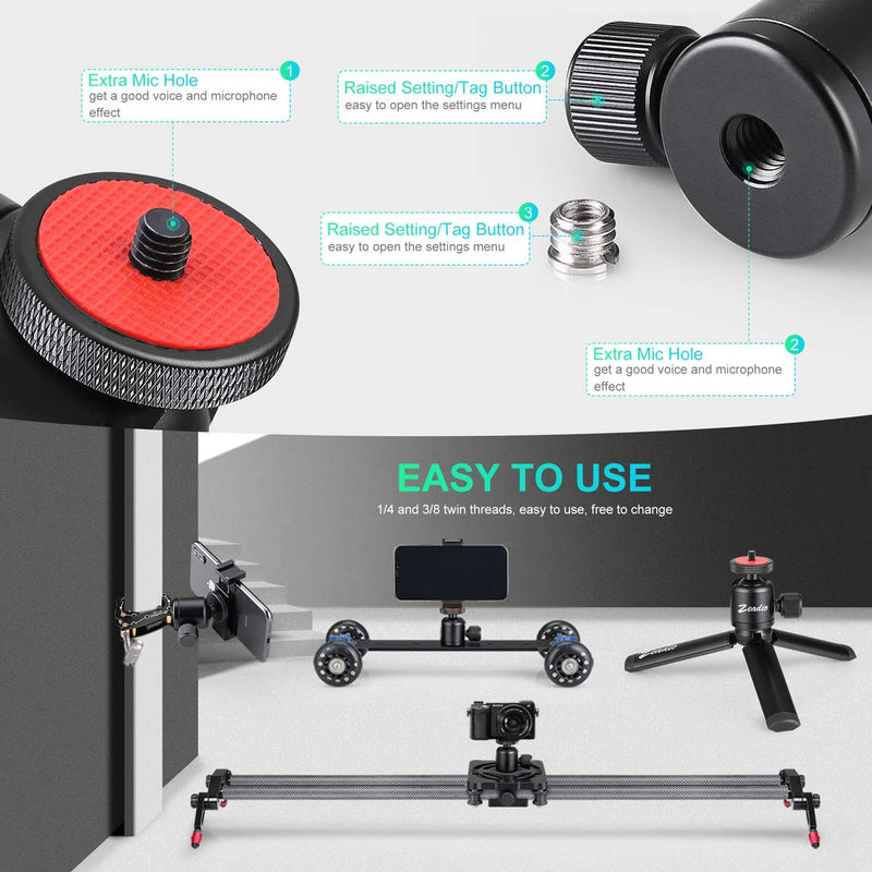 Zeadio Tripod Mini Ball Head, with 1/4" 3/8" Screw Ball Head Tripod Mount for Cameras, DSLR, Monopod, Slider, Tripod etc