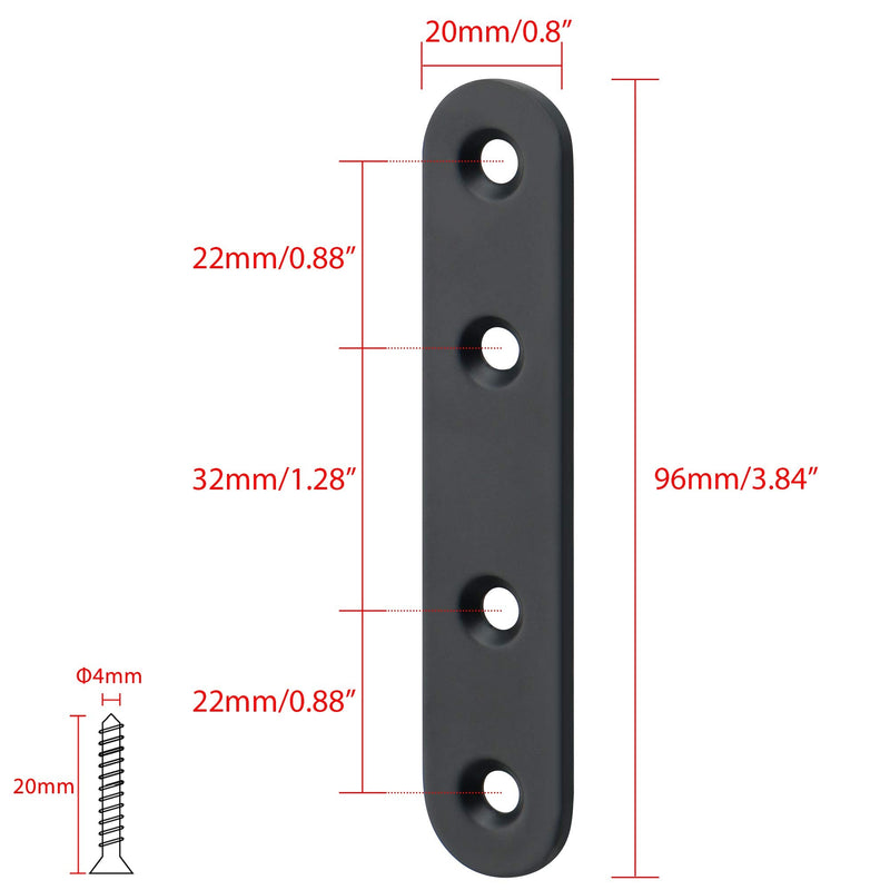 Alise 4 Pcs Stainless Steel Flat Straight Brace Brackets Solid Mending Plates Repair Fixing Replacement,3-4/5 Inch Stainless Steel Matte Black 3-4/5 Inch