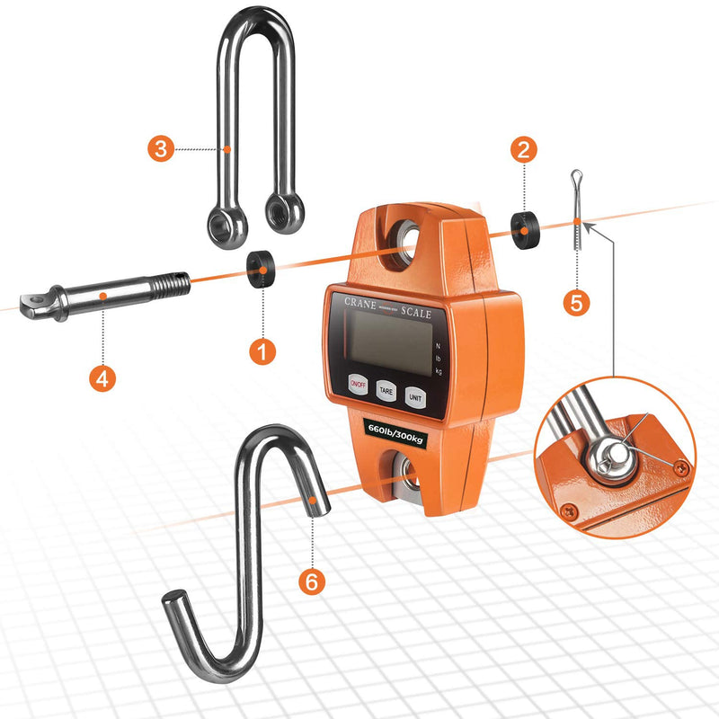 [AUSTRALIA] - 𝗣𝗥𝗢𝗙𝗘𝗦𝗦𝗜𝗢𝗡𝗔𝗟 Digital Hanging Scale 660 LB 300 KG - Heavy Duty Waterproof Fish Scale - Portable Crane Scale for Luggage Weight Suitcase Hunting Farm Bike Bow Fish Weight Fishing Scale Standard Orange 
