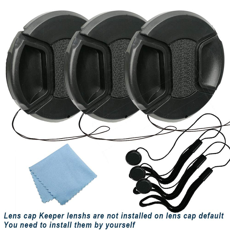 Balaweis 3 Pack 46mm Center Pinch Lens Cap Bundle and Cap Keeper Leash for DSLR Cameras Compatible with Canon Nikon Sony and Any 46mm Thread Lenses + Microfiber Cleaning Cloth