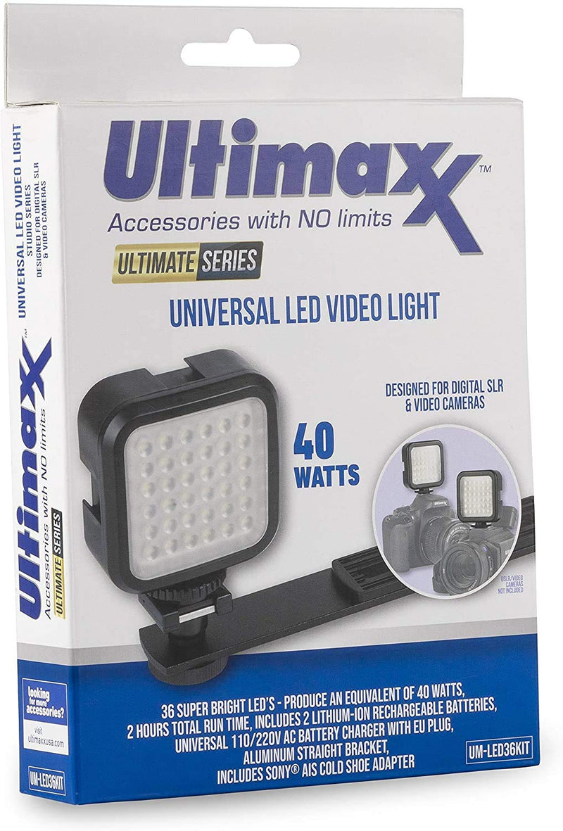 Ultimaxx 36 LED Light Kit with 2 Batteries and Mounting Bracket—Compatible with Any DSLR That Incorporates a Hot Shoe Mount Including: Canon, Nikon, Olympus, Sony, and More