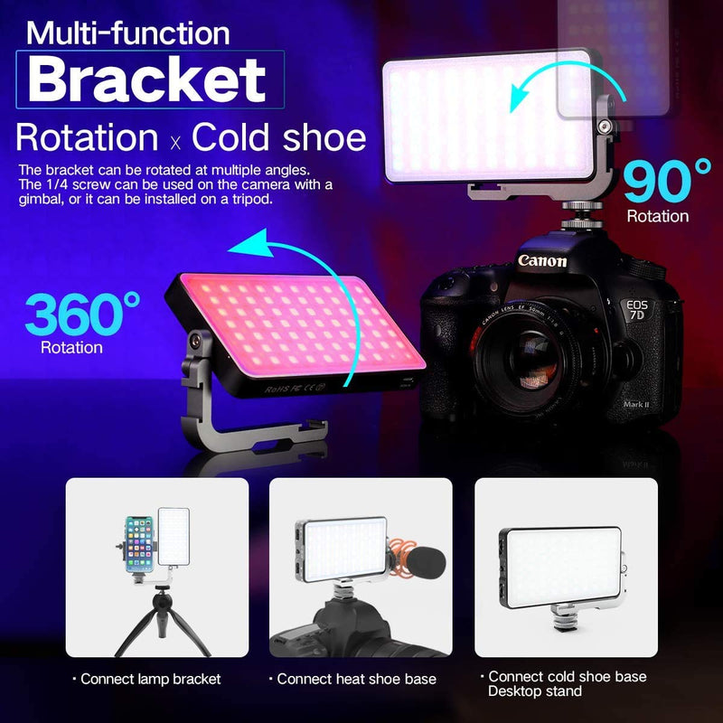 IVISII G2 RGB Portable On Camera Light, Built-in 4300mAh Lithium Battery Video Conference Lighting, 2600-10000K 12W Full Color LED Light Panel for Photography, Studio, Wedding Shooting