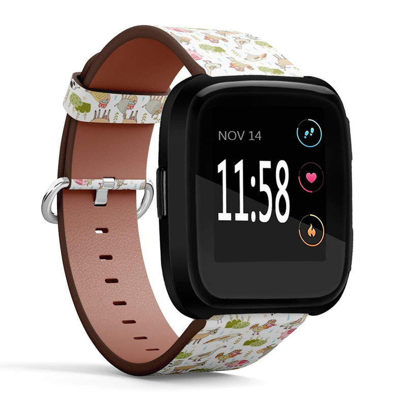 Compatible with Fitbit Versa/Versa 2 / Versa LITE - Leather Watch Wrist Band Strap Bracelet with Quick-Release Pins (Little Farm Animals Pig Cow)