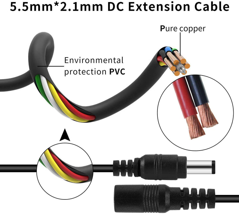 EFISH 2M (6.56ft) DC Power Supply Extension Cable,5.5mm x 2.1mm DC Extension Wire for DC Power Adapter,LED Strip Light,CCTV Security Camera,Car,Monitor,IP Camera,DVR,AHD DC Leads,DC Power Cord(Black) 6.56ft DC Extension Cable