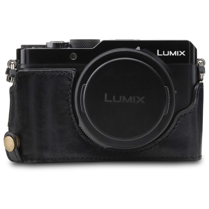 [AUSTRALIA] - MegaGear MG1563 Ever Ready Genuine Leather Camera Half Case Compatible with Panasonic Lumix DC-LX100 II - Black One Size 