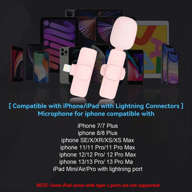 Pink Wireless Lavalier Microphone for iPhone - Plug Play Clip on Shirt Lapel Mini Mic for TikTok YouTube Facebook Live Stream Vlog Video Recording -No Need App/Bluetooth Pink