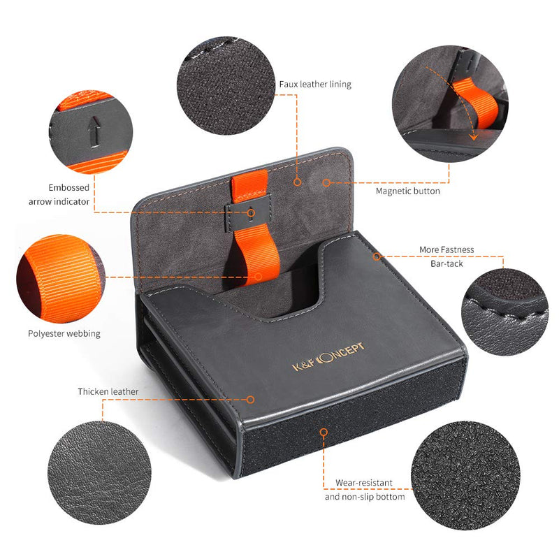 K&F Concept Lens Filter Case, Leather Carrying Filters Bag Pouch For Square ND CPL etc Filters up to 100x100mm
