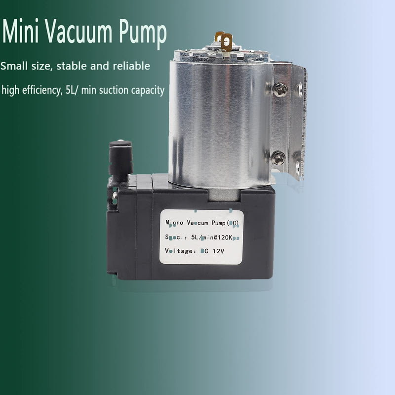 Vikye Vacuum Pump, DC 12V 5L/min 120kpa Mini Vacuum Pump Negative Pressure Suction Pumping with Holder for Gas Analysis Sampling, Instrument, Pressure Vacuum Pump