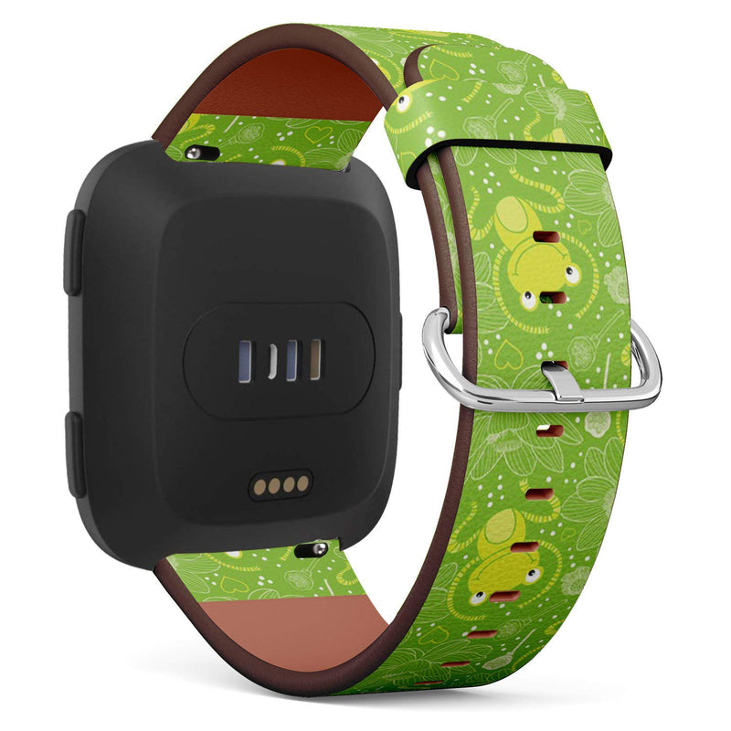 Compatible with Fitbit Versa, Versa 2, Versa Lite, Leather Replacement Bracelet Strap Wristband with Quick Release Pins // Cute Frog Green