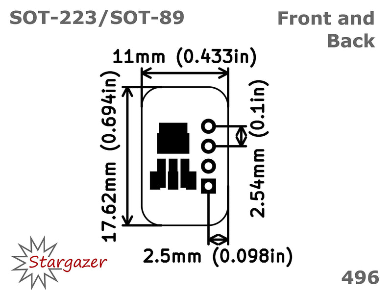 Stargazer SMD to DIP Breakout for SOT-223 and SOT-89 with Gold Plated Headers [5 Pack]