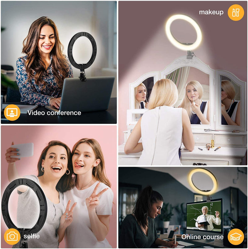 8'' Ring Light with Clamp, Video Conference Lighting Kit, 11 Light Modes & 10 Brightness Level, Led Desktop Light for Remote Meeting,YouTube Video, Selfie, Makeup, Live Streaming,Business Video Call 8'' RGB mode