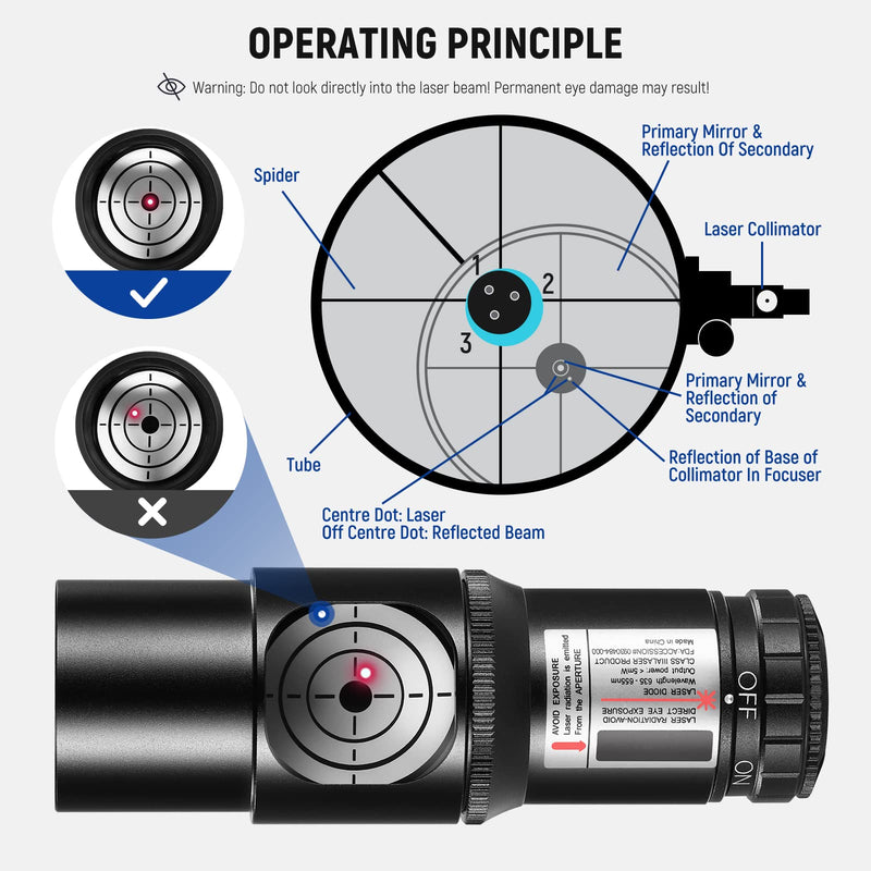 NEEWER Red Laser Collimator, Adjustable 1.25" Collimation Eyepiece with 2" Adapter, Telescope Accessory Compatible with Newtonian Dobsonian Marca Reflector Telescope, LS-T9