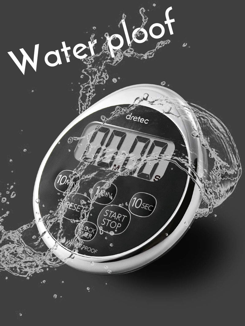 dretec Digital Timer Water Proof Shower Magnetic Backing Silver Black Officially Tested in Japan (1starter Lithium Battery Included) Waterproof timer Silver&black