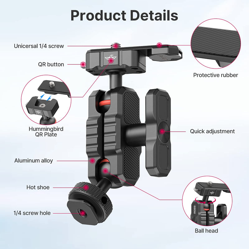 Camera Hot Shoe Monitor Mount - R089 Hummingbird Quick Release Plate Magic Articulating Arm 360 Degree Rotation Ball Head QR Flash Light Bracket Compatible with DSLR Camcorder Camera Cage R031