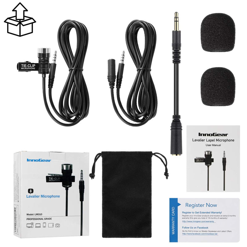 [AUSTRALIA] - InnoGear Lapel Microphone with 6.5 Feet Extension Cable and 4 to 3 Pin Adapter 3.5mm Clip-on Omnidirectional Lavalier Mic for iPhone Android Smartphone 