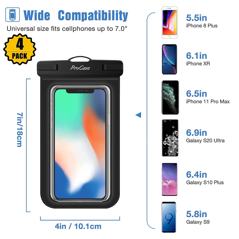 4 Pack ProCase Universal Cellphone Waterproof Pouch Dry Bag Underwater Case Bundle with ProCase Swim Buoy Float, Swimming Bubble Safety Float with Adjustable Waist Belt