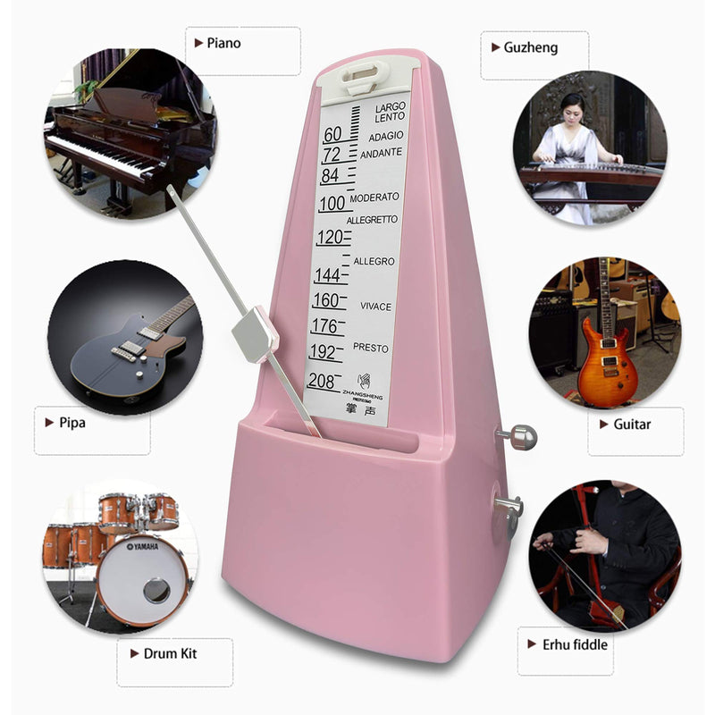 ZhangSheng D610 Mechanical Metronome for Loud Sound Piano Drum Violin Guitar Bass, Track Tempo and Beat (Light pink)