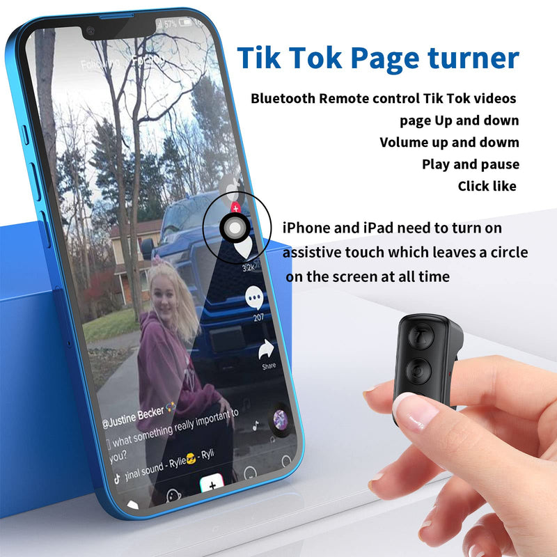 TIK Tok Bluetooth Remote Control Page Turner TikTok Kindle App Remote Scrolling Ring clicker for iPhone iPad Camera Remote Shutter Selfie Button (Black) Black