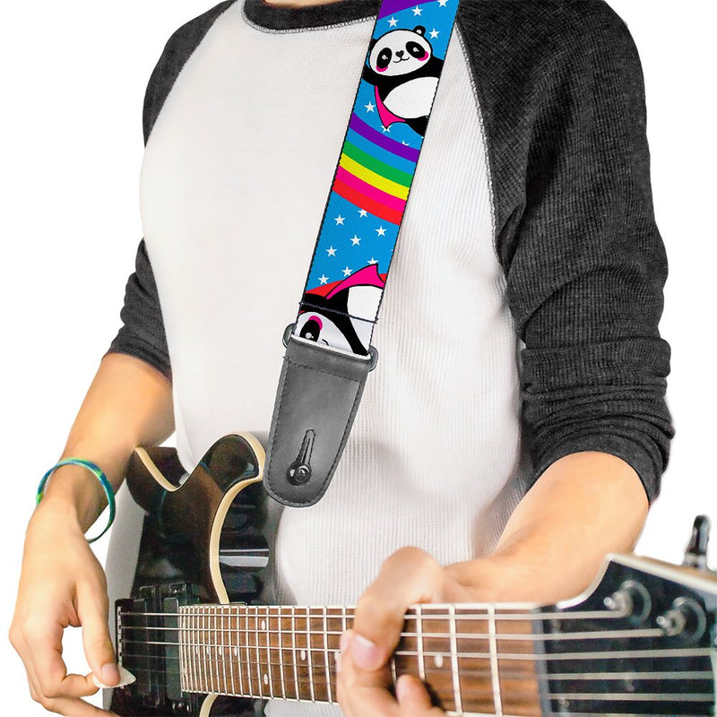 Guitar Strap Pandas Rainbows Stars 2 Inches Wide