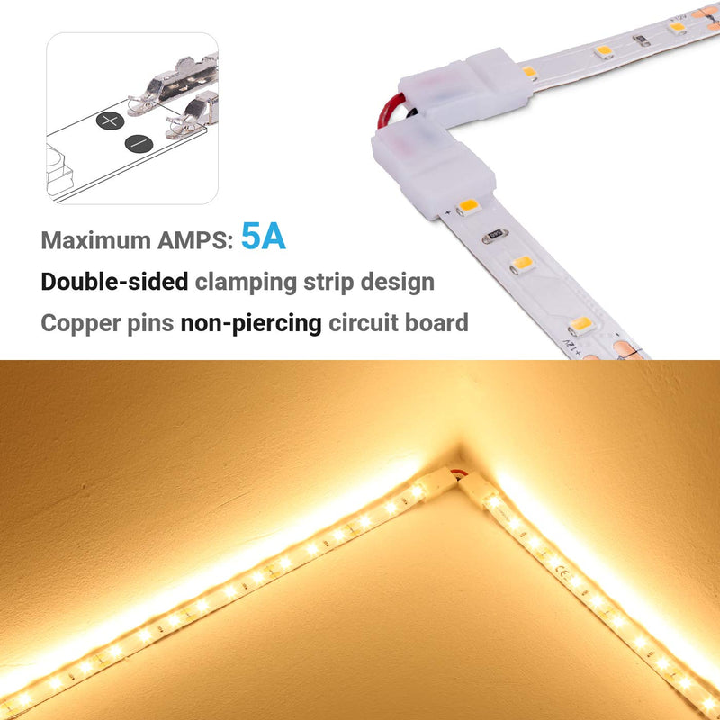 [AUSTRALIA] - JAUHOFOGEI 10pcs 2 Pin 8mm L Shape Solderless LED Strip Light Connector Clips, Max Amp 5A, Strip to Strip Clamps for Right Angle Corner, 90 Degree Connection of 8mm Wide Single Color Tape Light 