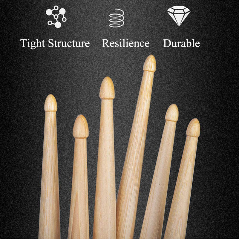 WOGOD 5A Drum Sticks Classic Drumsticks Wood Tip Drumstick 3 Pair