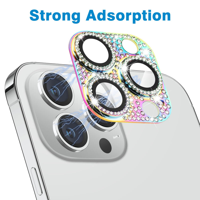 Hsefo for iPhone 14 Pro & iPhone 14 Pro Max Camera Lens Protector, Bling Lens Cover 3D Rhinestone Diamond 9H Tempered Glass Camera Cover Anti Scratch Shockproof Metal Lens Screen Full Protective Cover, Colorful Multi-coloured