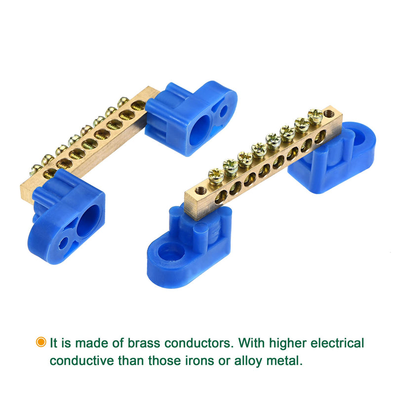 MECCANIXITY Terminal Ground Bar Screw Block Barrier Brass 8 Positions Blue for Electrical Distribution 4 Pcs