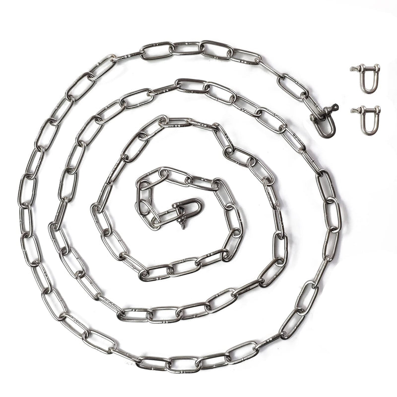 JENSWILL 1/8 inch (3mm) -6.5ft(Length) Stainless Steel 304 Chain,Metal Chain Utility Chain Heavy Duty Chain for Guardrail, Swing, Lifting, Trailer,Pet,Hanging Clothes with 2 Shackles 1/8 inch (3mm) Length-6.5ft(2m)