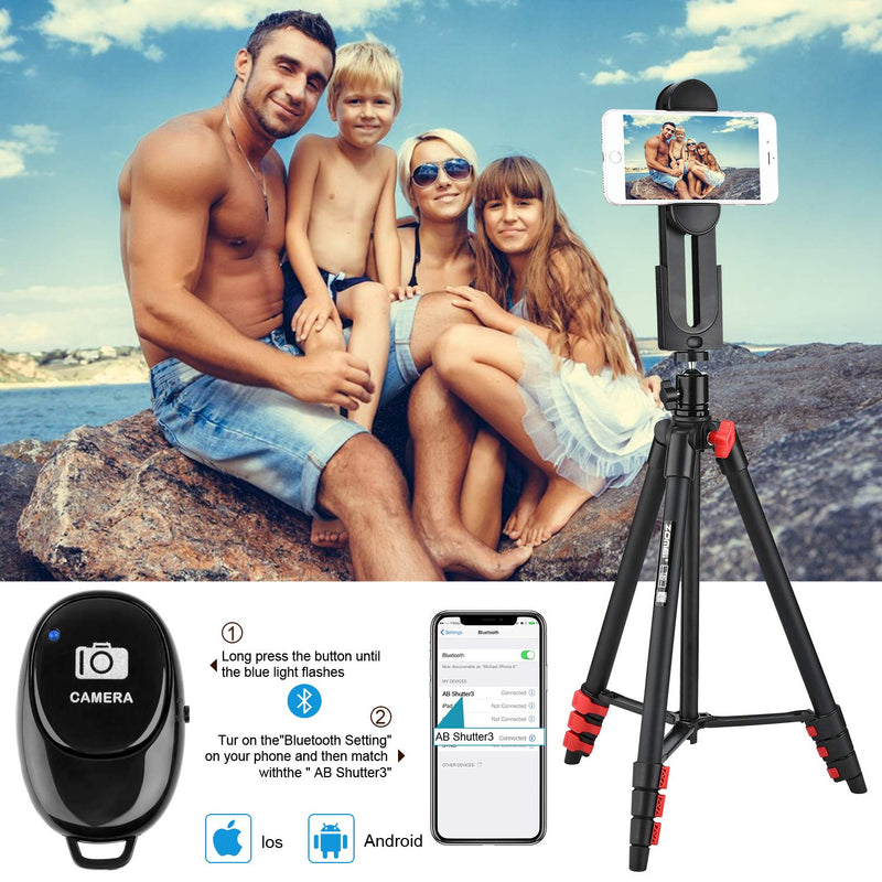 Tripod for iPad 53-Inch Lightweight Aluminum Travel Selfie Tripod with Tablet and Phone Holder for iPhone Mobile Tablet Tripod-Black