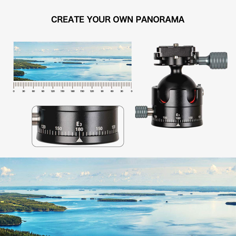 koolehaoda Low-Profile Ballhead with 1/4" Screw Arca-Type QR Plate and Φ45mm Metal Ball Joint Tripod Head 360° Panoramic for DSLR,Tripod. Maximum Load: 15KG/ 33Ibs -(E3)