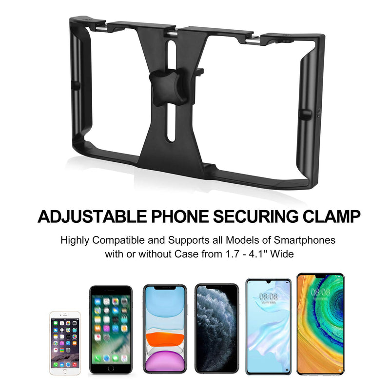 Emart Smartphone Video Rig Phone Stabilizer Handheld Grip with Cold Shoe Mount Filmmaking Recording Rig Case for iPhone 11 X Xs XS Max XR X Huawei Samsung Video Stabilizer without tripod stand