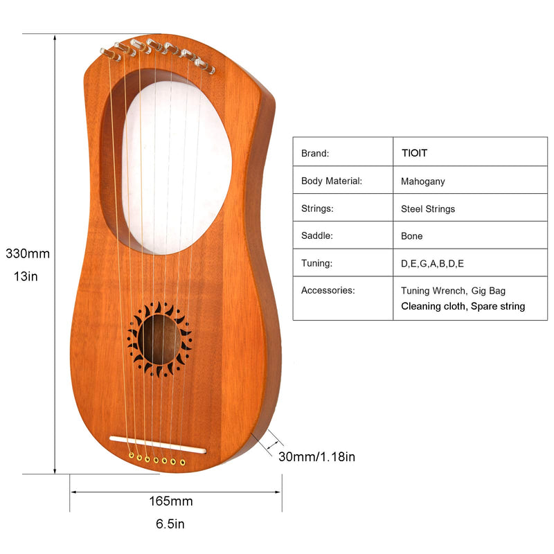 Lyre Harp Instrument, 7 Metal String Mahogany Lyre Instrument Kit With Tuning Wrench Cleaning Cloth and Black Carry Bag