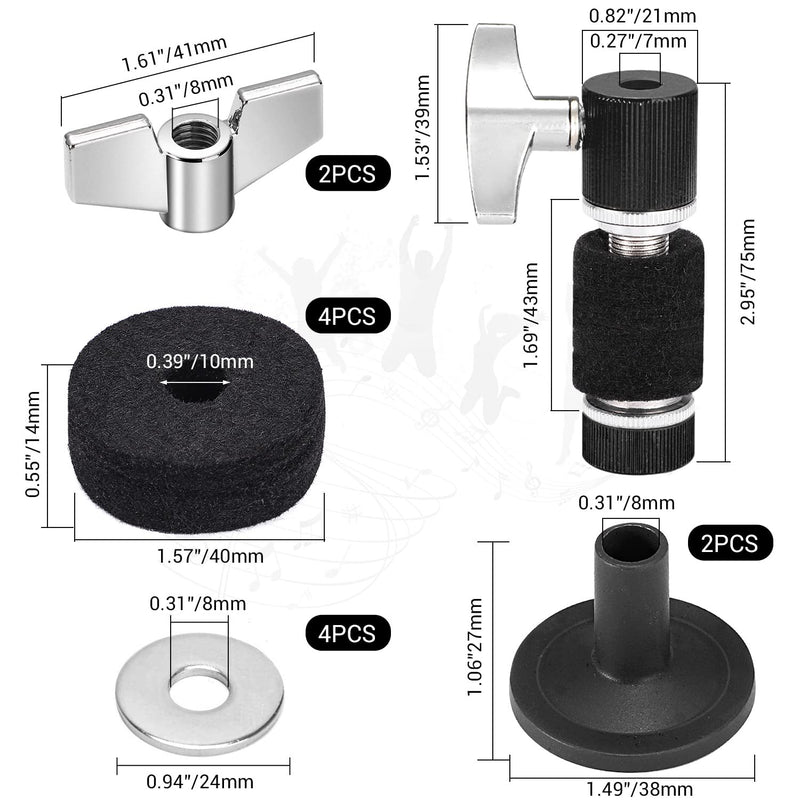 Facmogu 13PCS Cymbal Replacement Accessories, Standard Hi-Hat Clutch, Drum Cymbal Felt Pads Include Wing Nuts & Washers & Plastic Cymbal Sleeves, Replacement for Drum Set - Black 13 PCS